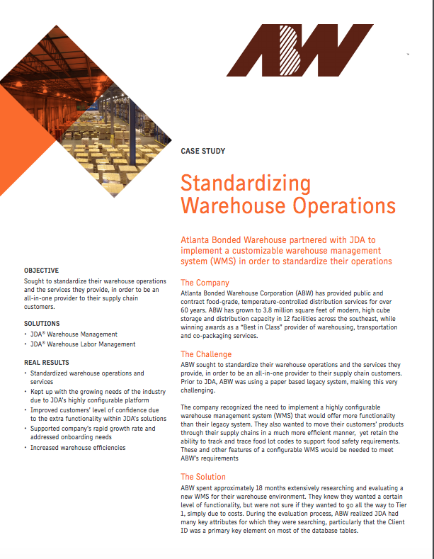 JDA WMS White Paper: Standardizing Warehouse Operations White Paper