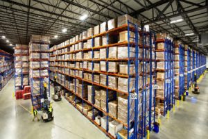 Looking down the racks inside ABW3000's warehouse expansion