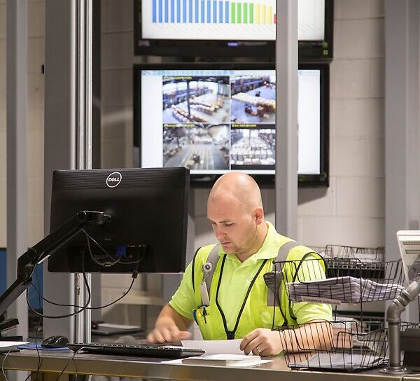 A team member monitors live warehouse activity, the kind of hands-on coordination a 3PL for CPG brands needs to keep retail orders on track.